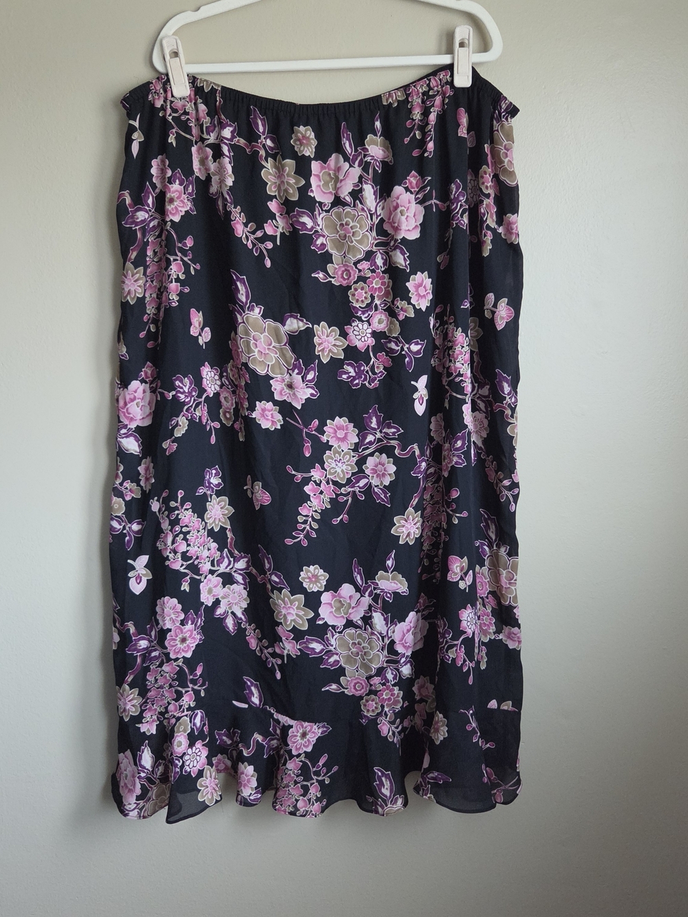 Studio C Black Midi Skirt with Pink & Cream Floral Print